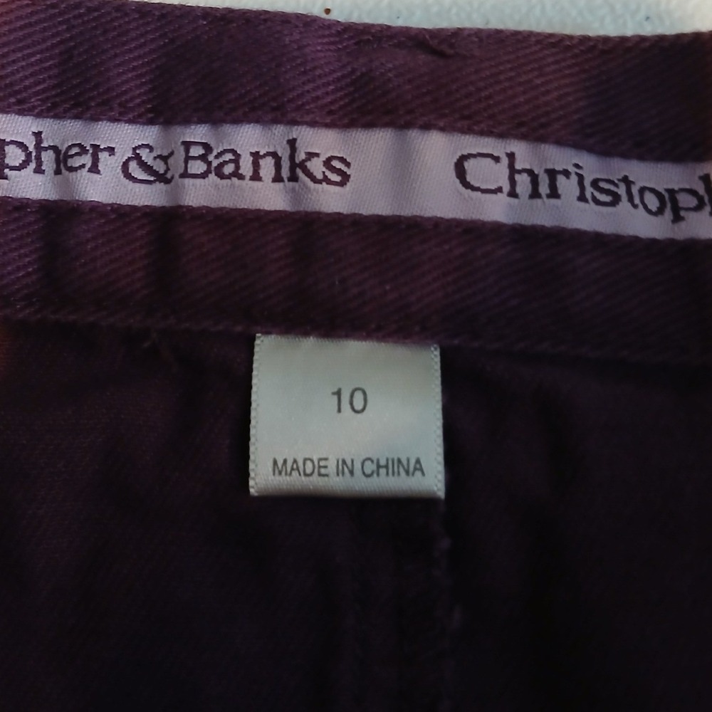 Christopher & Banks Purple Cotton Twill Midi Skirt Womens 10 Plum Straight Vent - Picture 8 of 11